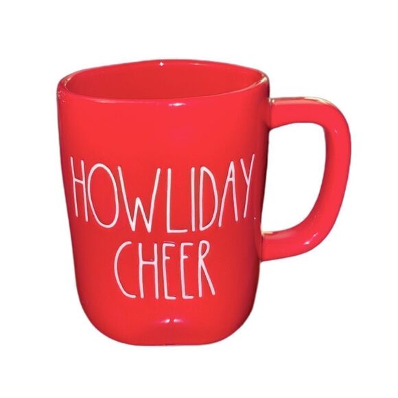 Rae Dunn Christmas Red & White "HOWLIDAY CHEER" Coffee Mug New - Picture 1 of 2